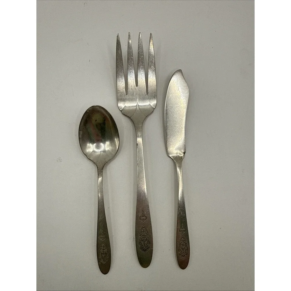 Vintage BIRD OF PARADISE Onieda Community  Plate Serving Set Spoon, Fork, Knife